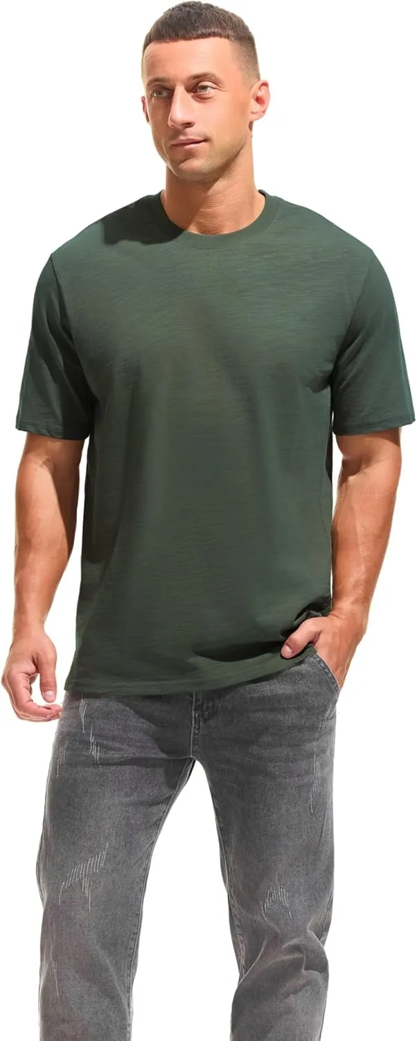 KLIEGOU Men's 100 Cotton Loose Fit Thick T-Shirt Heavy Weight Crewneck Tees for Men