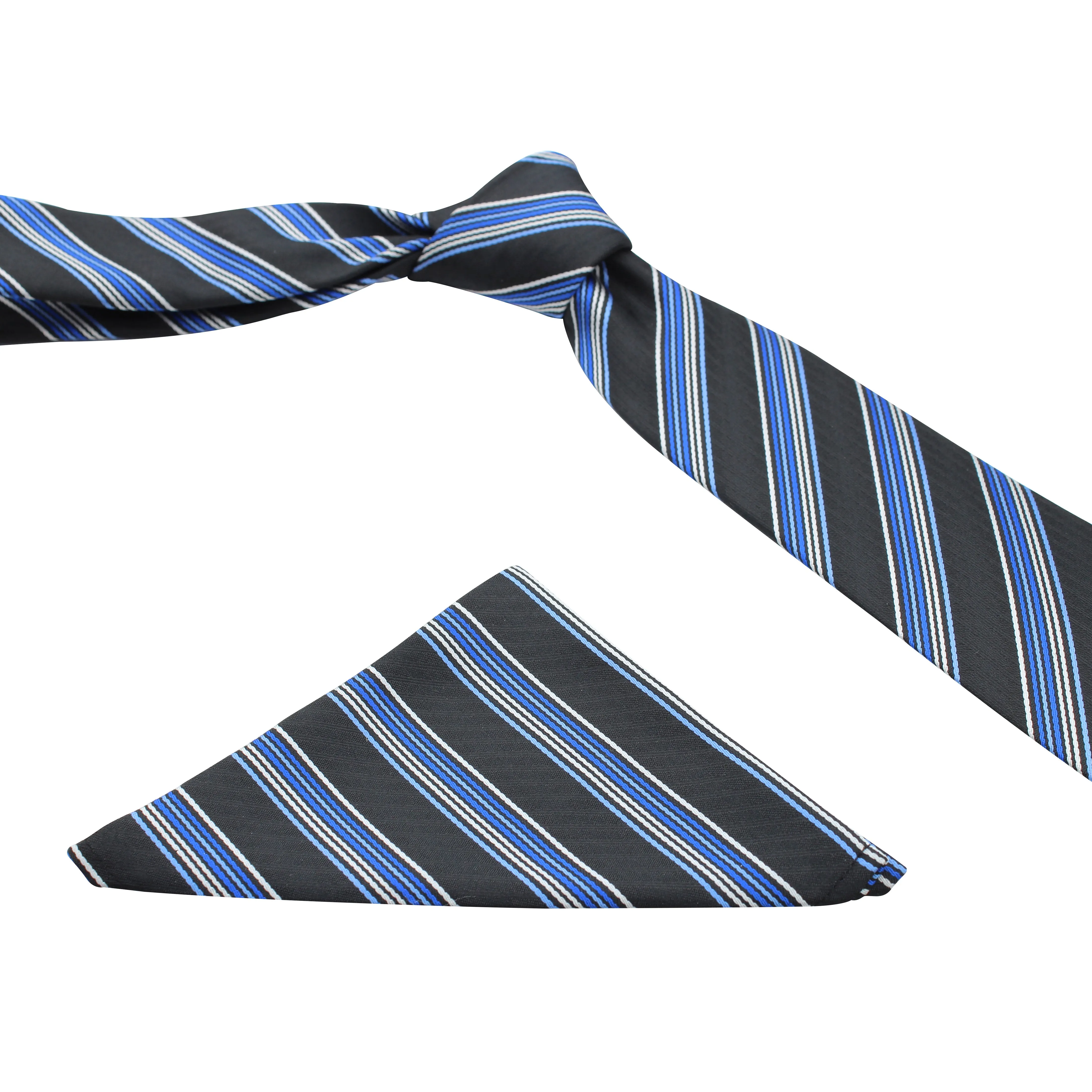 Kovove Pleasing Black Striped Necktie and Pocket Square Gift Box