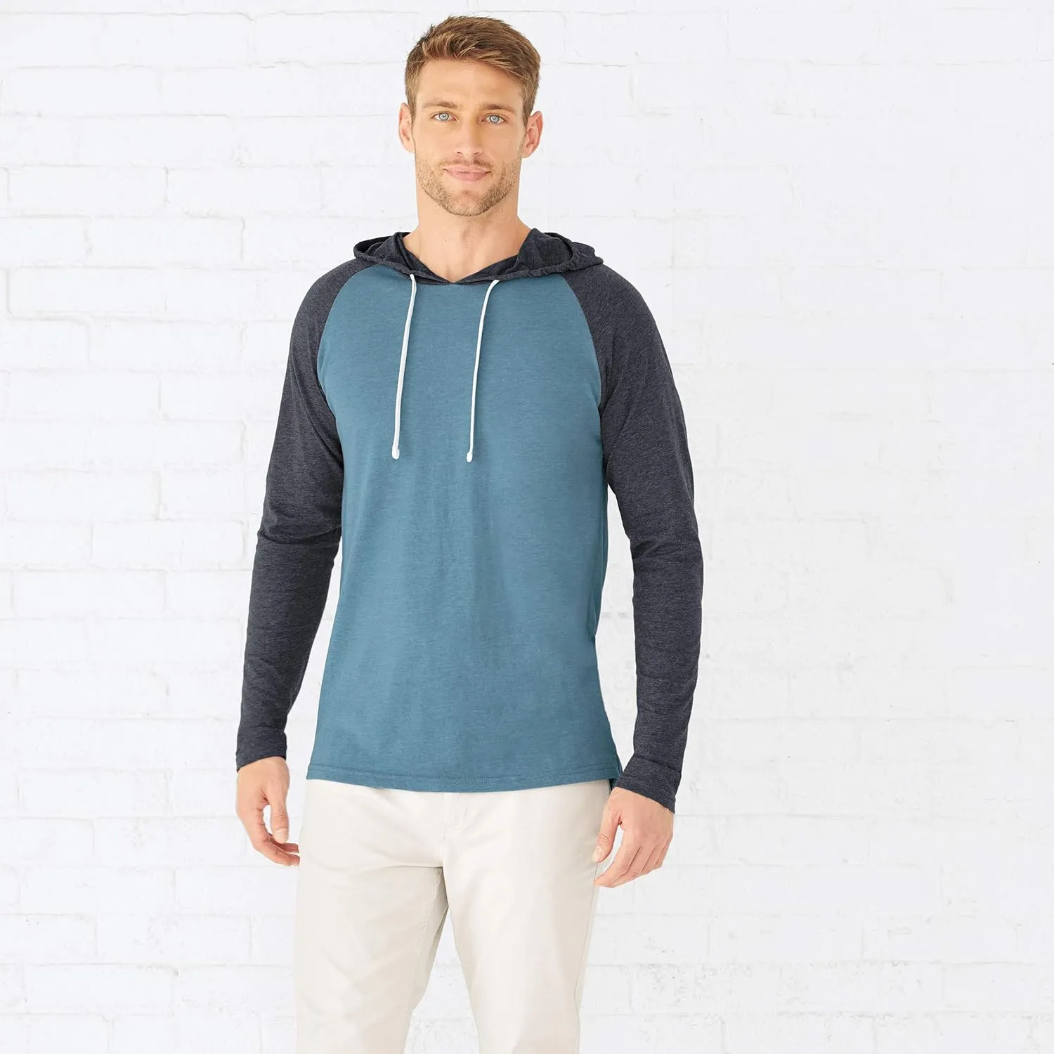 LAT Mens Hooded Raglan Long Sleeve Fine Jersey Tee (6917)