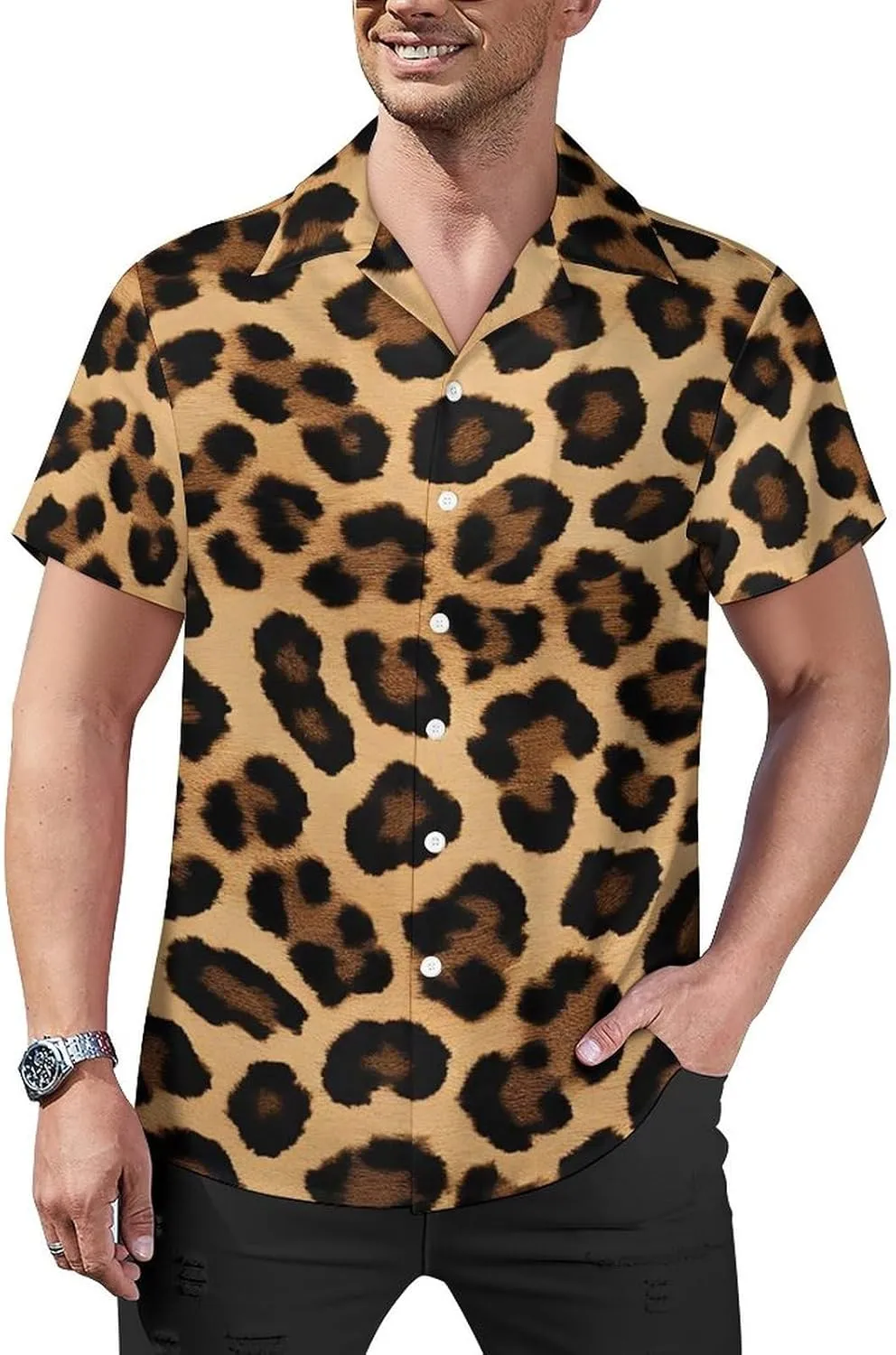 Leopard Print Print Cuban Collar Shirt Classic Design for Comfort and Style
