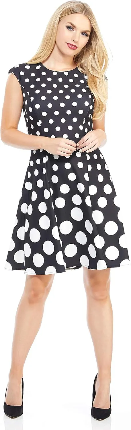 London Times Women's Cap Sleeve Fit and Flare-Elegant Summer Cocktail Graduation Garden Party Wedding Guest Dress
