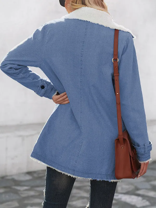 Long Sleeves Loose Buttoned Pockets Velvet Notched Collar Outerwear