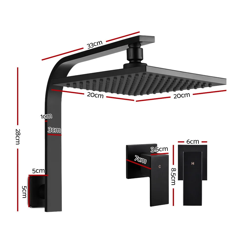 Matte Black 8" Rain Shower Head & Taps Set - Cefito