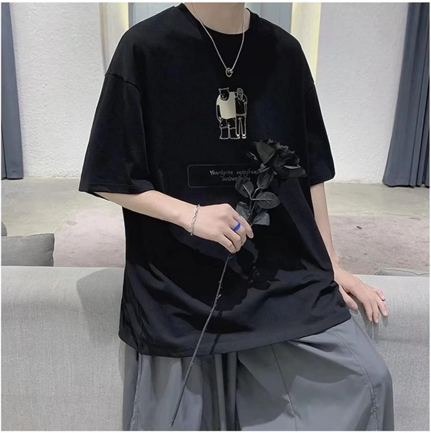 Men Women Y2K Anime T-Shirt Japanese Graphic Tee Korean Preppy Harajuku Short Sleeve Top Streetwear Hip Hop Oversized Clothes