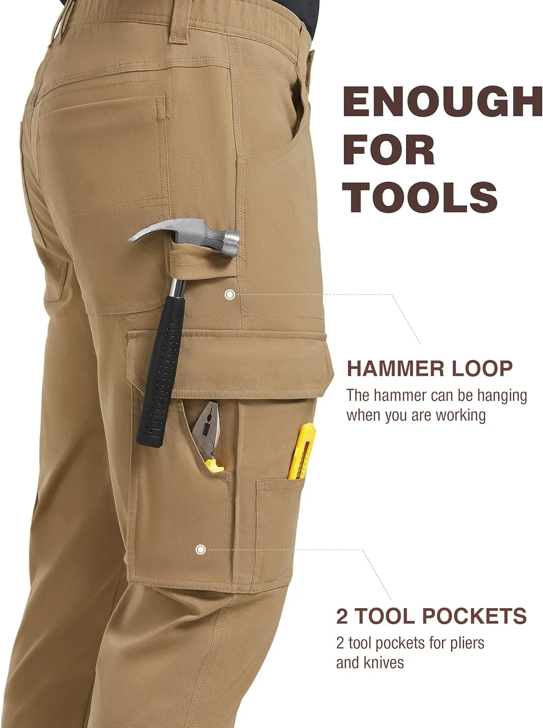Men's Carpenter Cargo Pants Stretch Slim Fit Hiking Pants Waterproof Workout Outdoor Trousers with Pockets