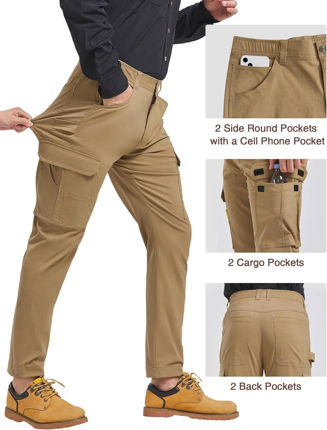 Men's Carpenter Cargo Pants Stretch Slim Fit Hiking Pants Waterproof Workout Outdoor Trousers with Pockets