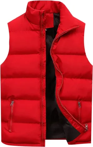 Men'S Puffer Vest,Winter Lightweight Polo Puffer Vest Zip Up Sleeveless Ski Vest Plus Size Outerwear Red,Black S-5Xl