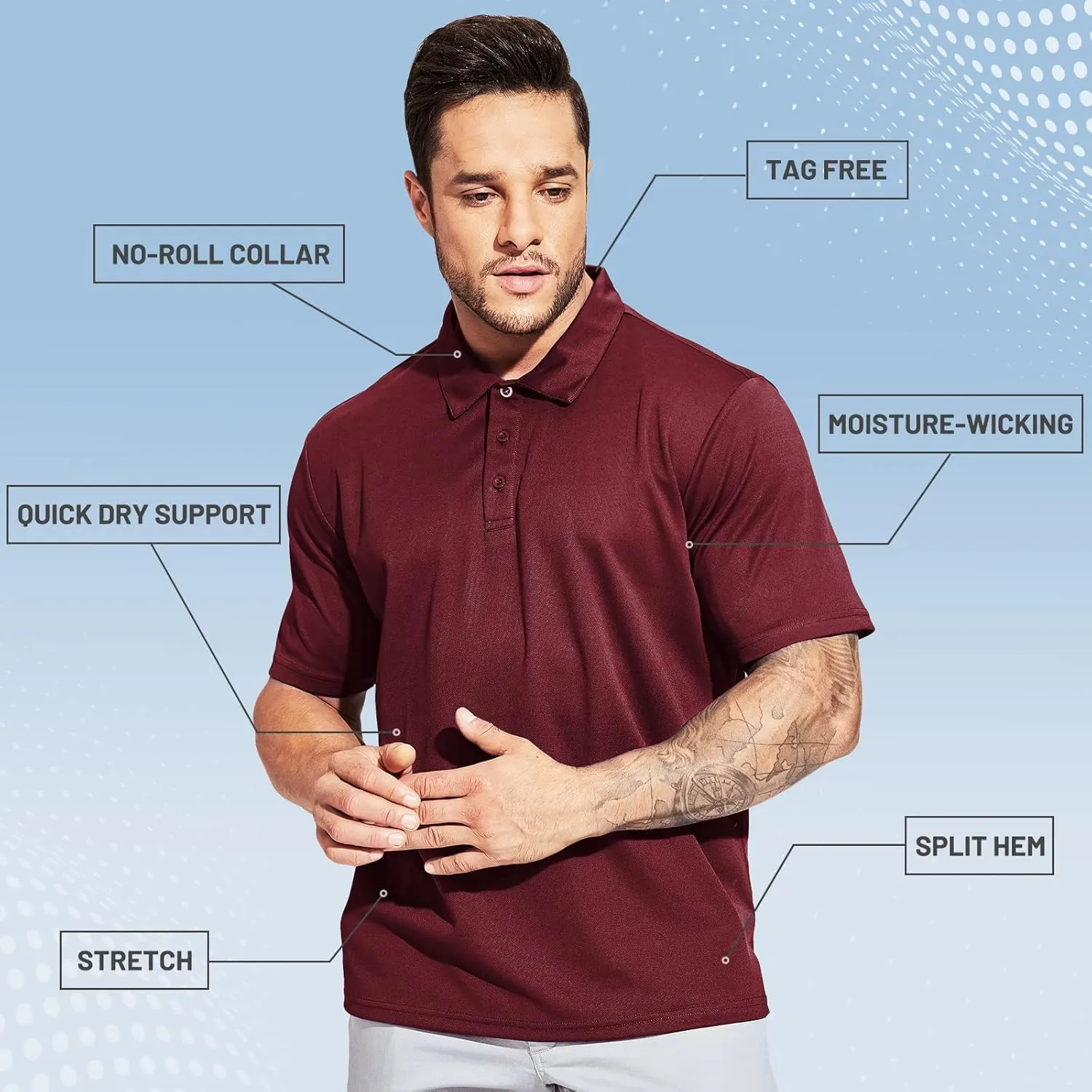 MIER Men's Quick Dry Polo Shirts Polyester Casual Collared Shirts Short Sleeve, Moisture-Wicking, Sun Protection