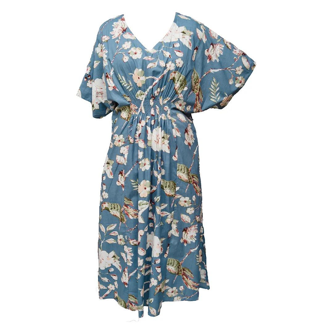 Ocean Birds Cotton Smocked Maxi Dress Size 16-32 P212