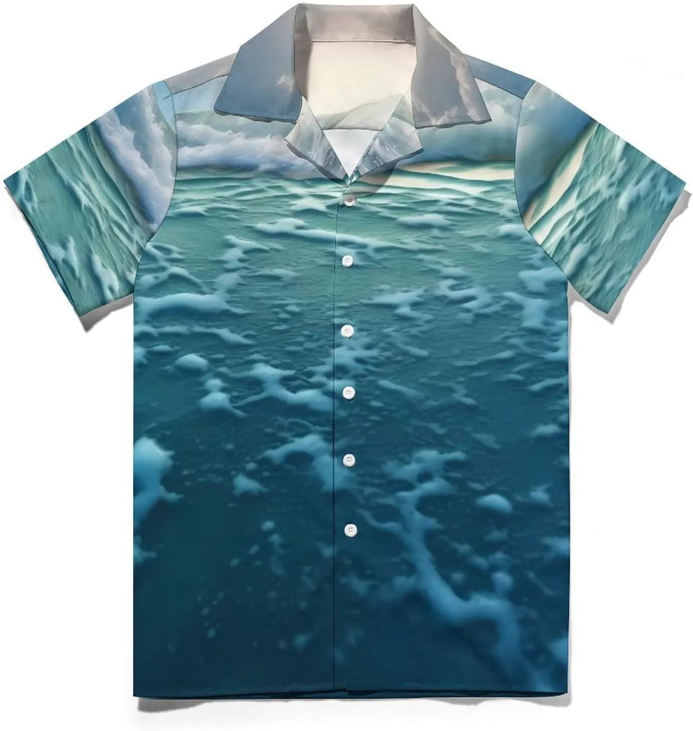 Ocean Print Cuban Collar Shirt Classic Design for Comfort and Style