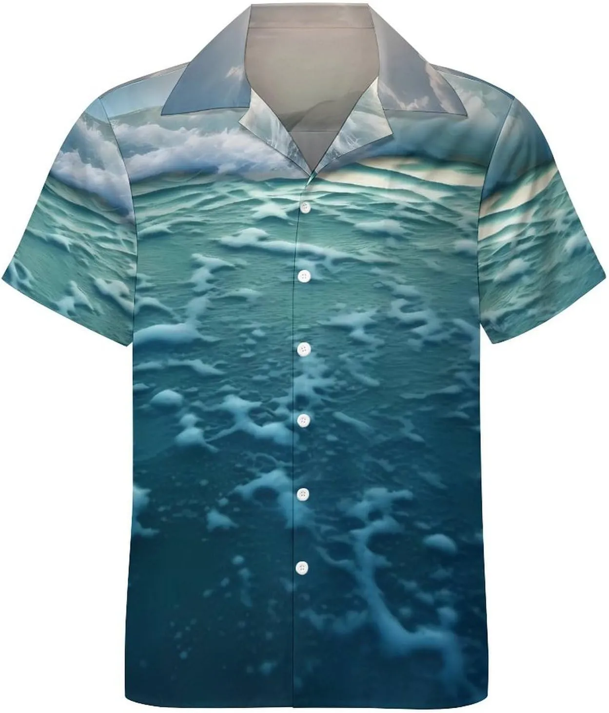 Ocean Print Cuban Collar Shirt Classic Design for Comfort and Style