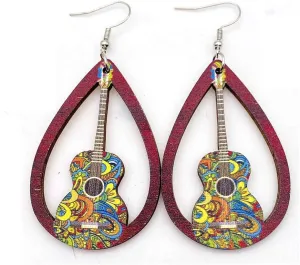 Personal Guitar Dangle Earrings Musical Instrument Wood Earrings for Women Music Lovers Teacher Jewelry