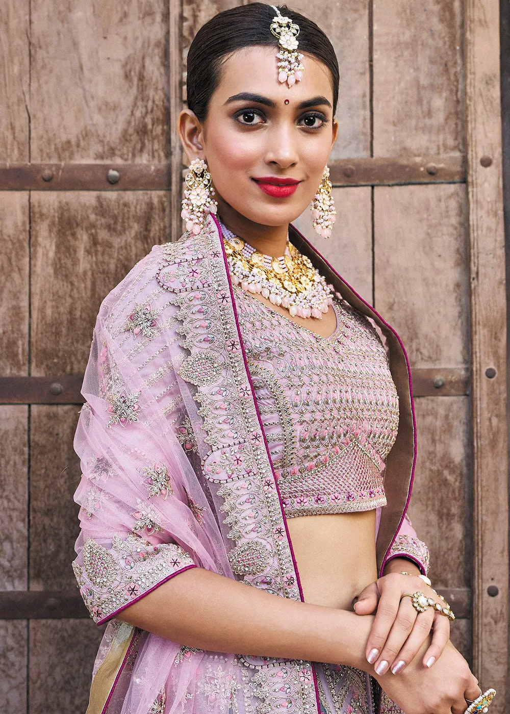 Pretty Lavender Bridal Wear Heavy Embroidered Silk Lehenga Choli