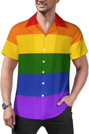 Rainbow Flag Print Cuban Collar Shirt Classic Design for Comfort and Style