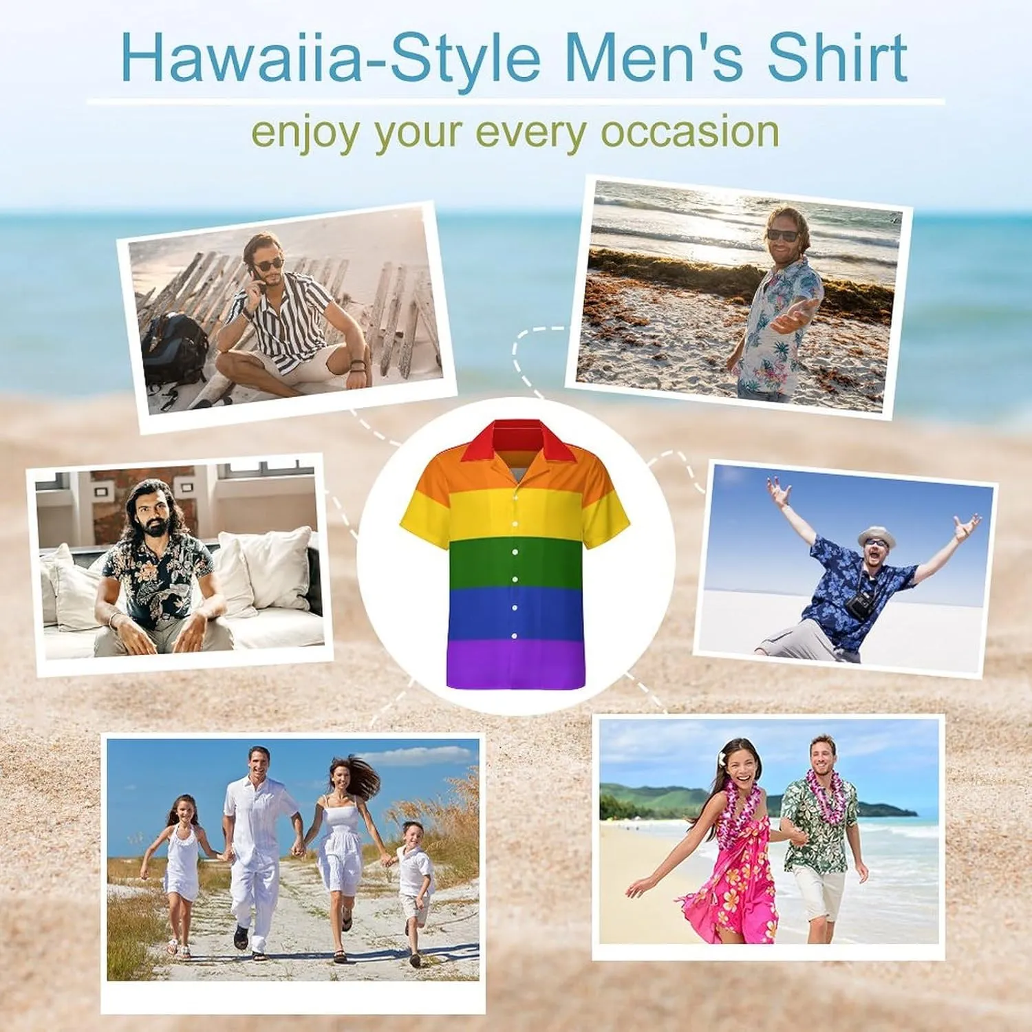 Rainbow Flag Print Cuban Collar Shirt Classic Design for Comfort and Style