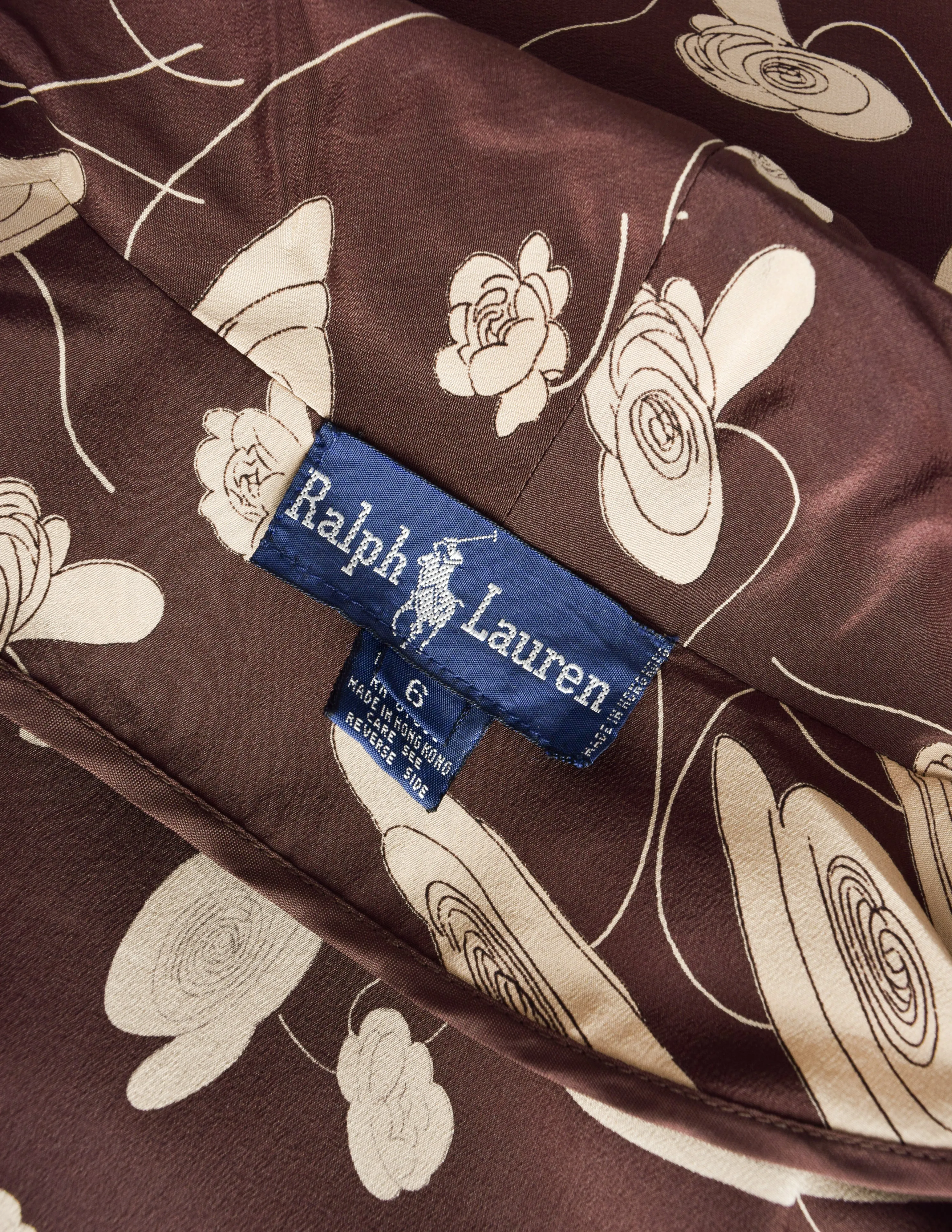 Ralph Lauren SS 1986 Brown Beige Floral Silk Duster