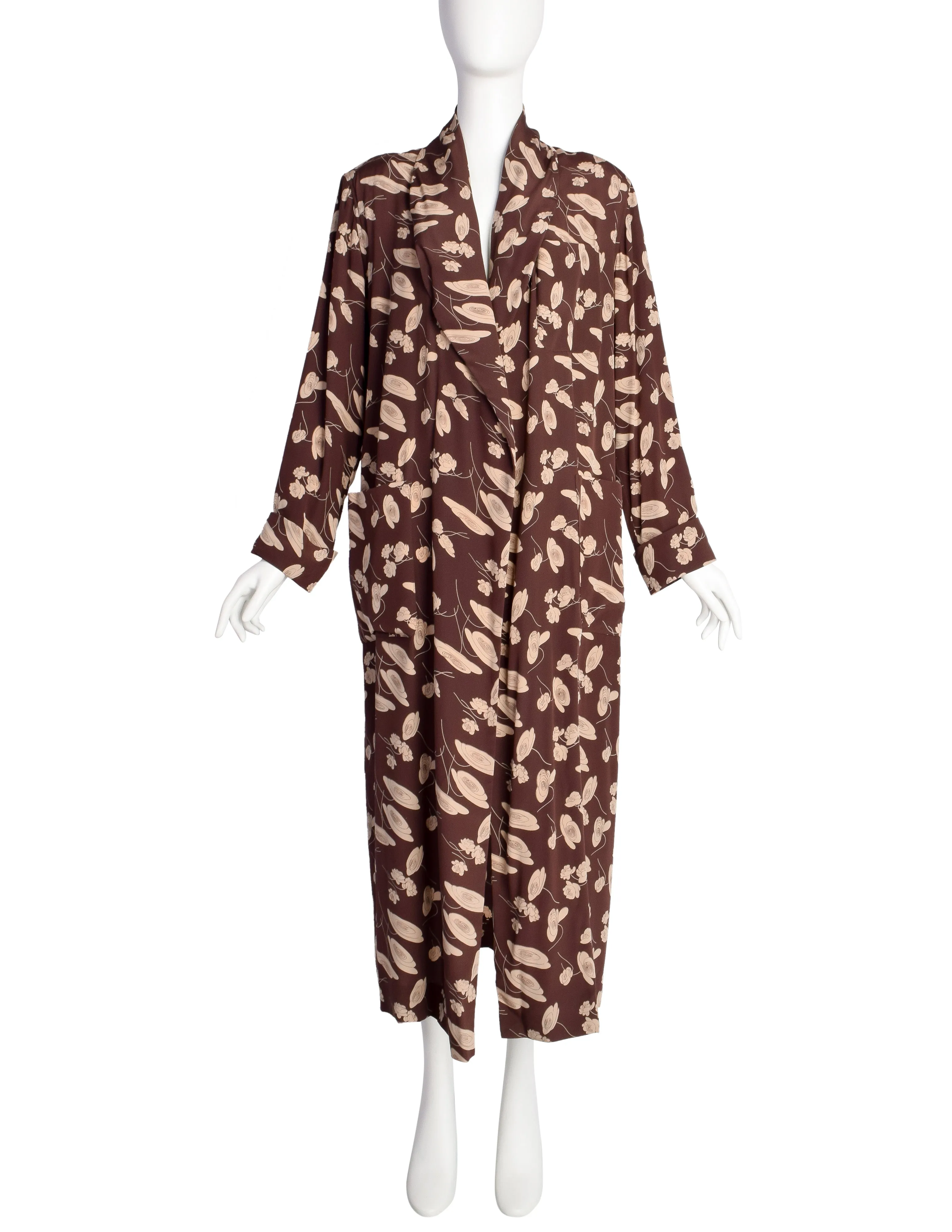 Ralph Lauren SS 1986 Brown Beige Floral Silk Duster