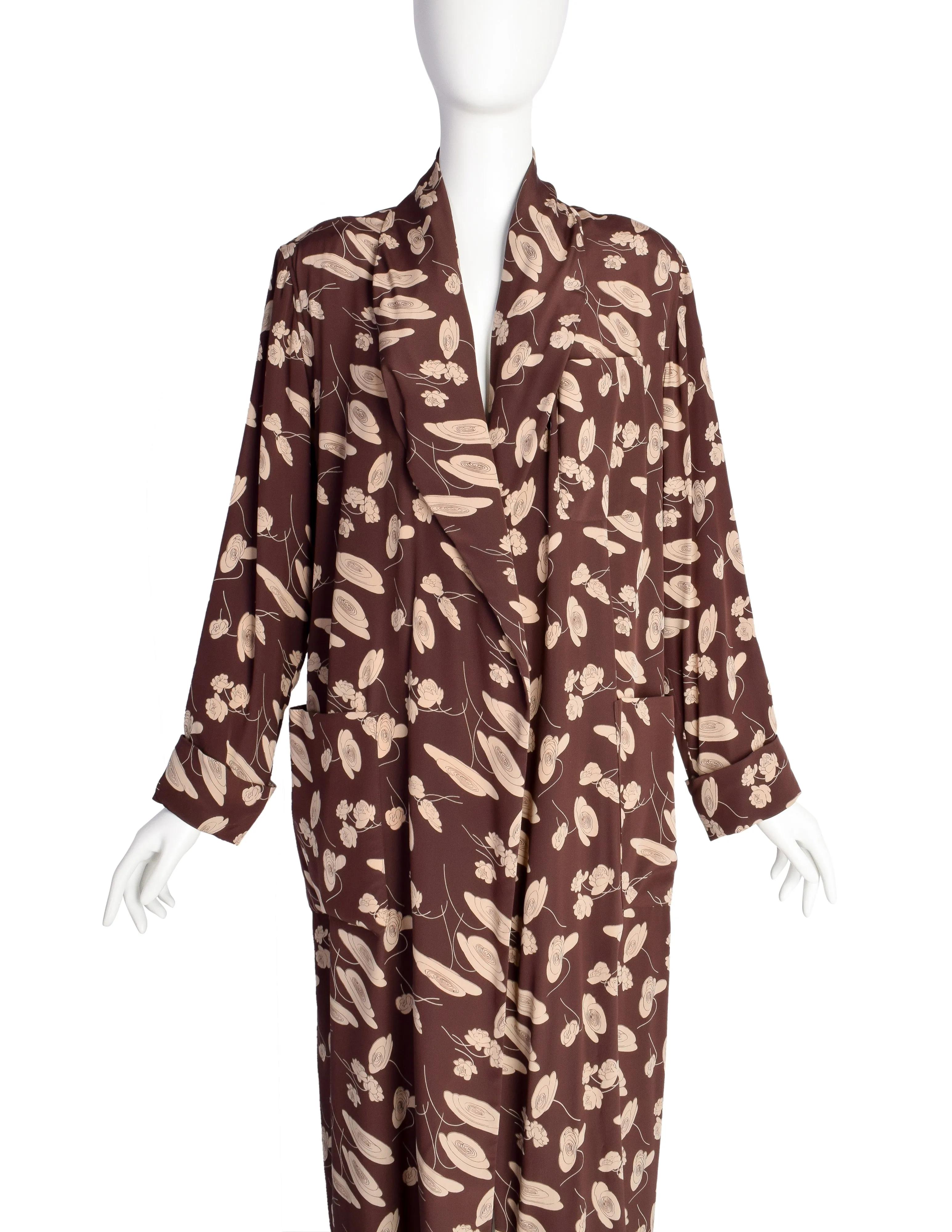 Ralph Lauren SS 1986 Brown Beige Floral Silk Duster
