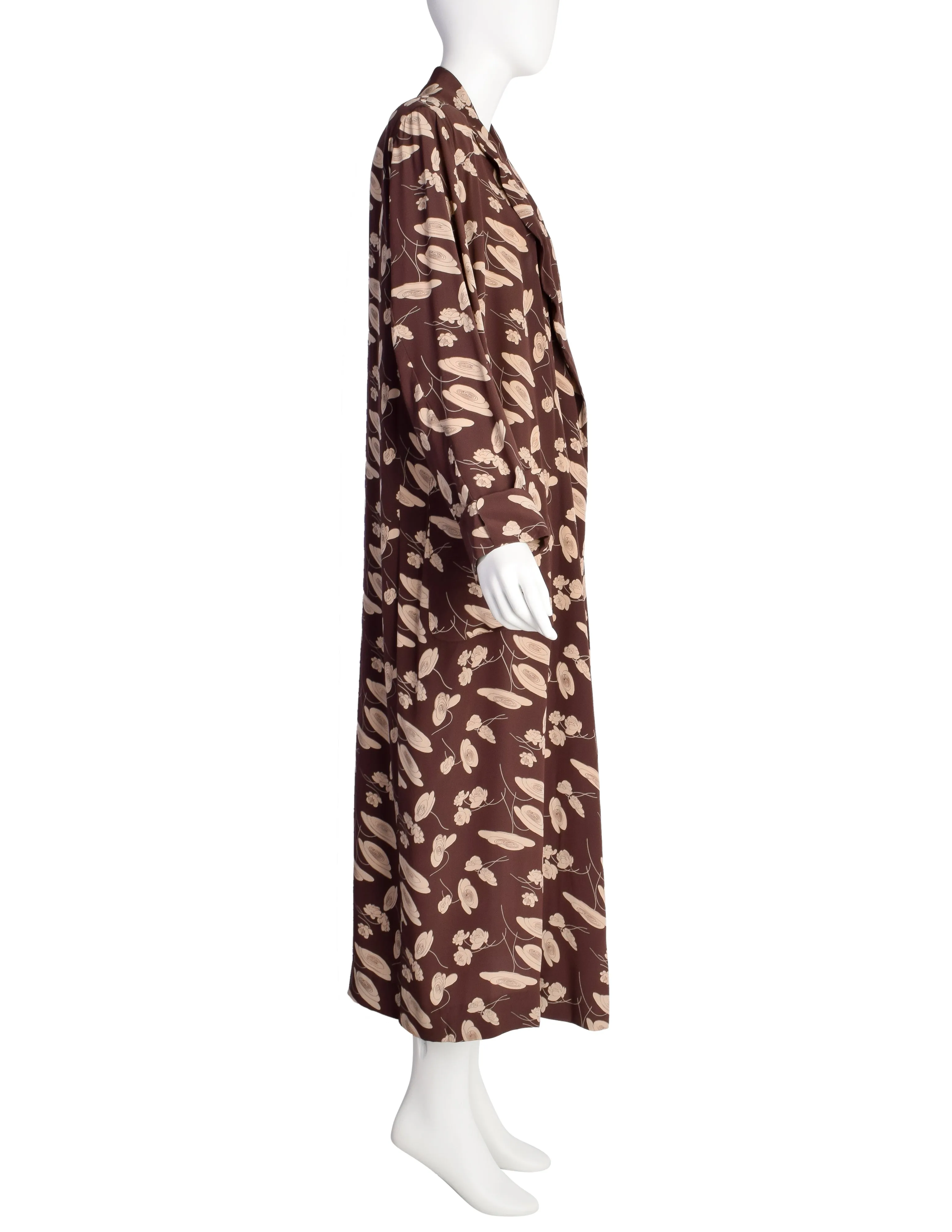 Ralph Lauren SS 1986 Brown Beige Floral Silk Duster