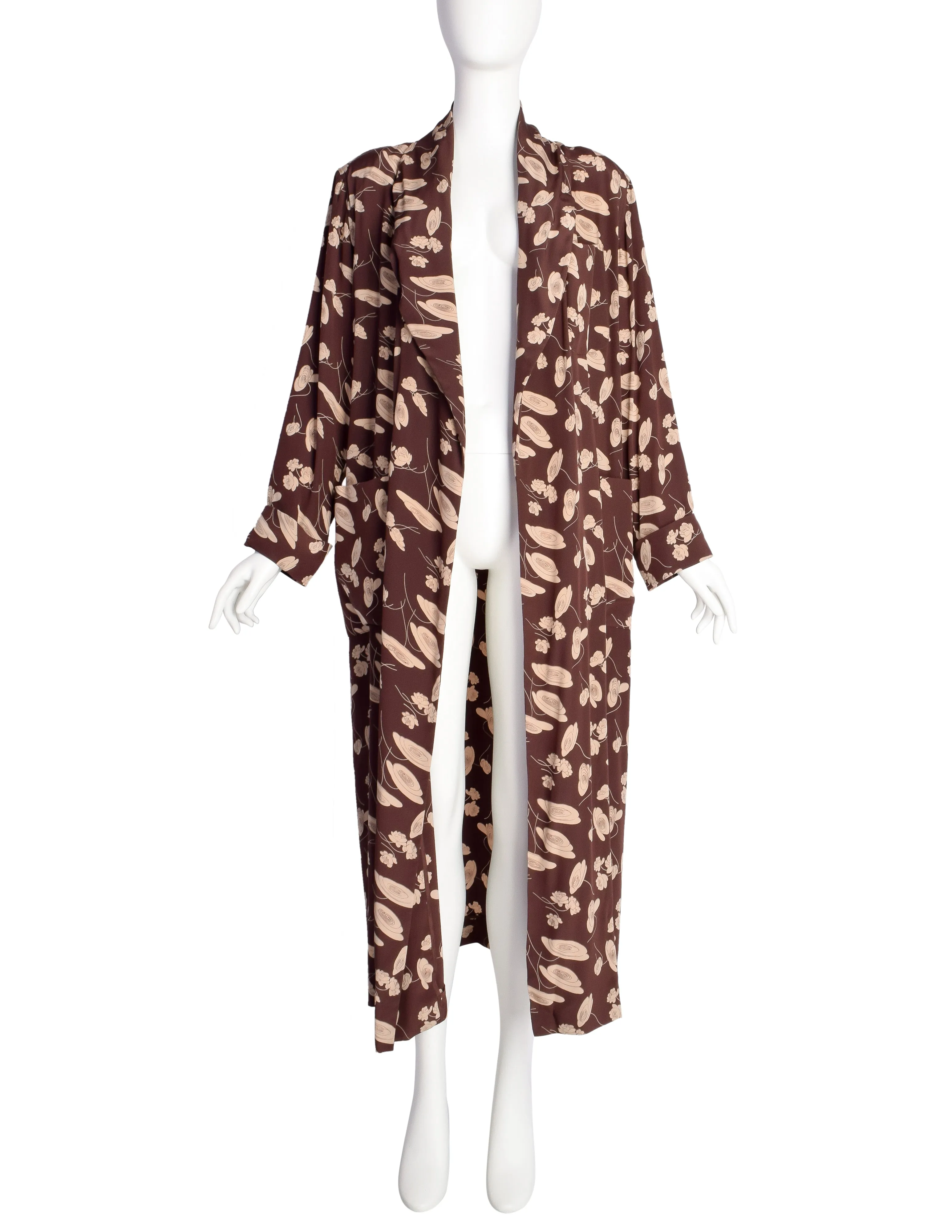 Ralph Lauren SS 1986 Brown Beige Floral Silk Duster