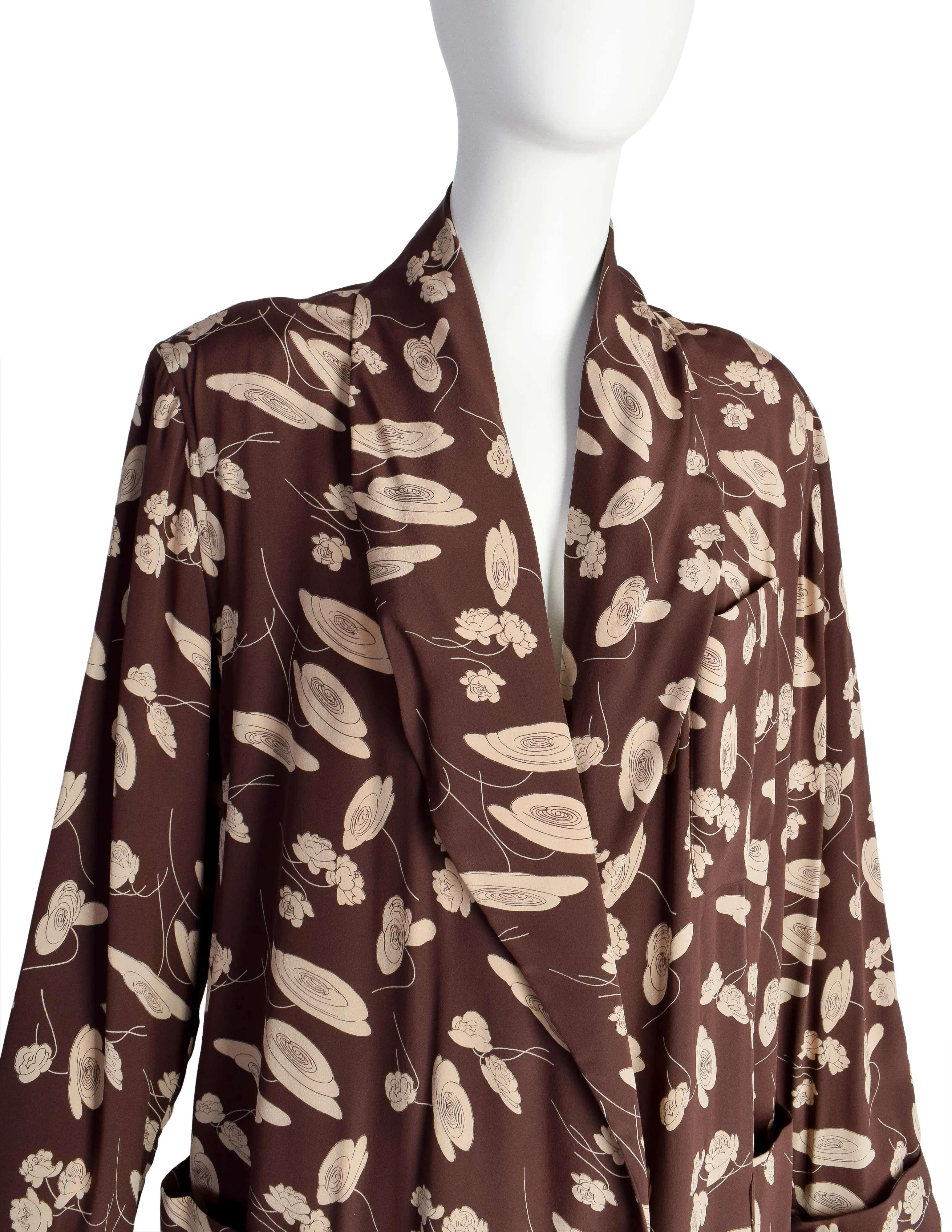 Ralph Lauren SS 1986 Brown Beige Floral Silk Duster
