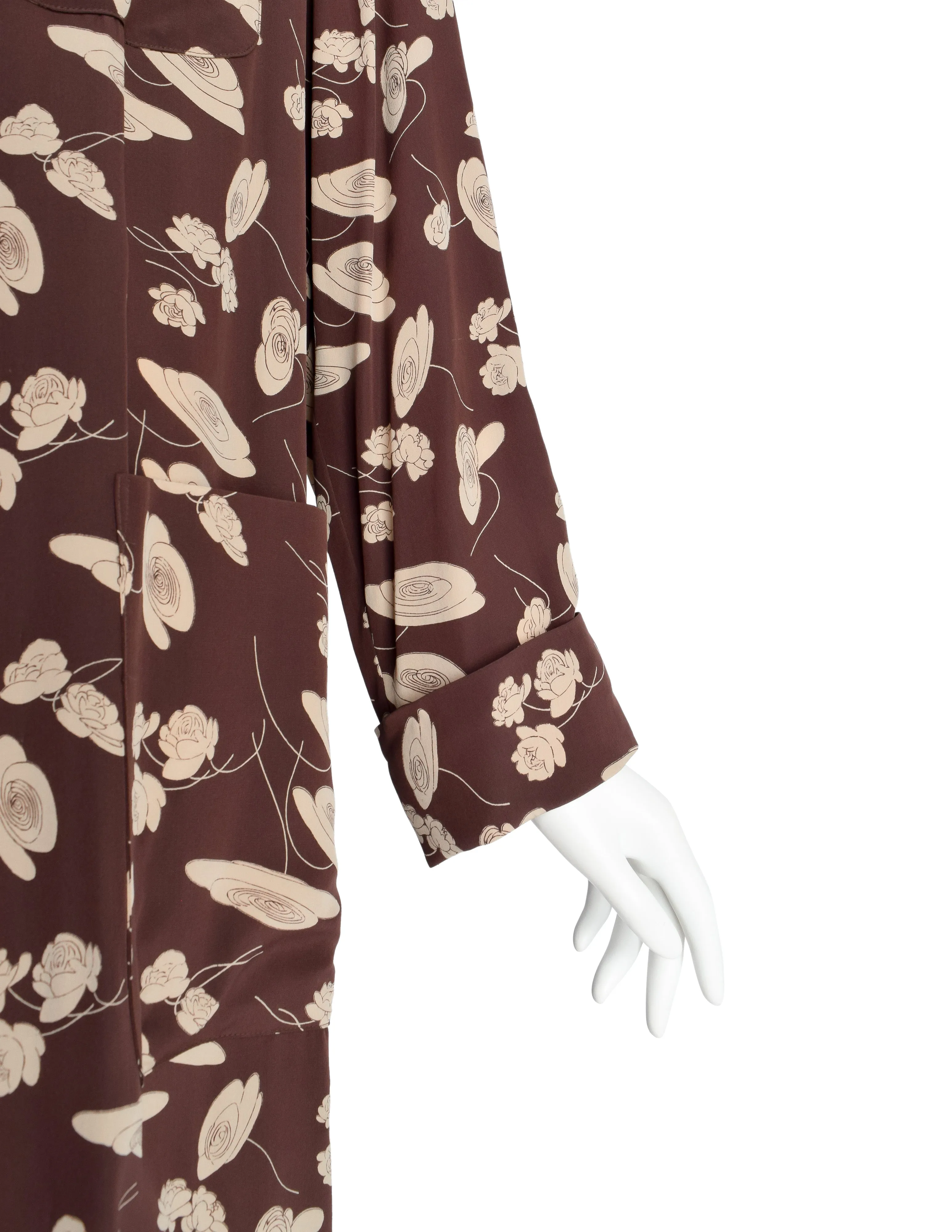 Ralph Lauren SS 1986 Brown Beige Floral Silk Duster