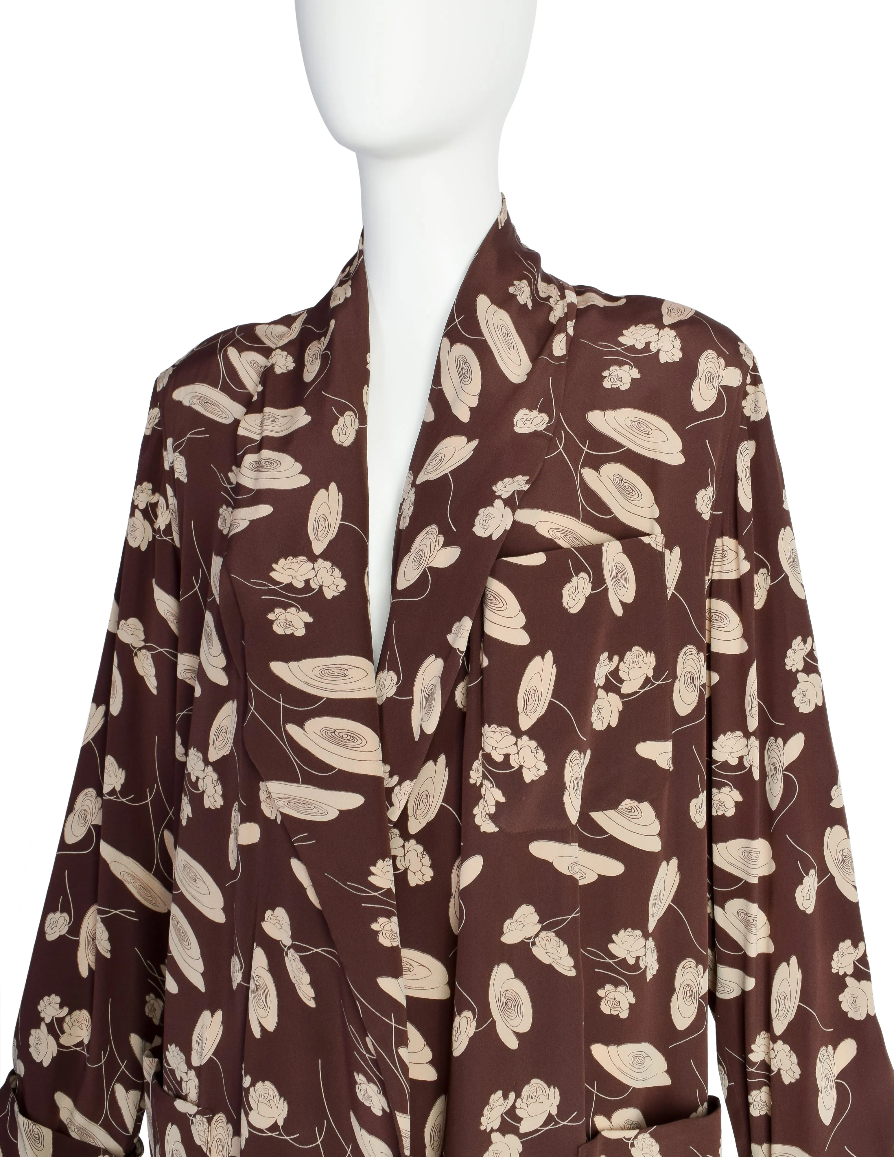 Ralph Lauren SS 1986 Brown Beige Floral Silk Duster