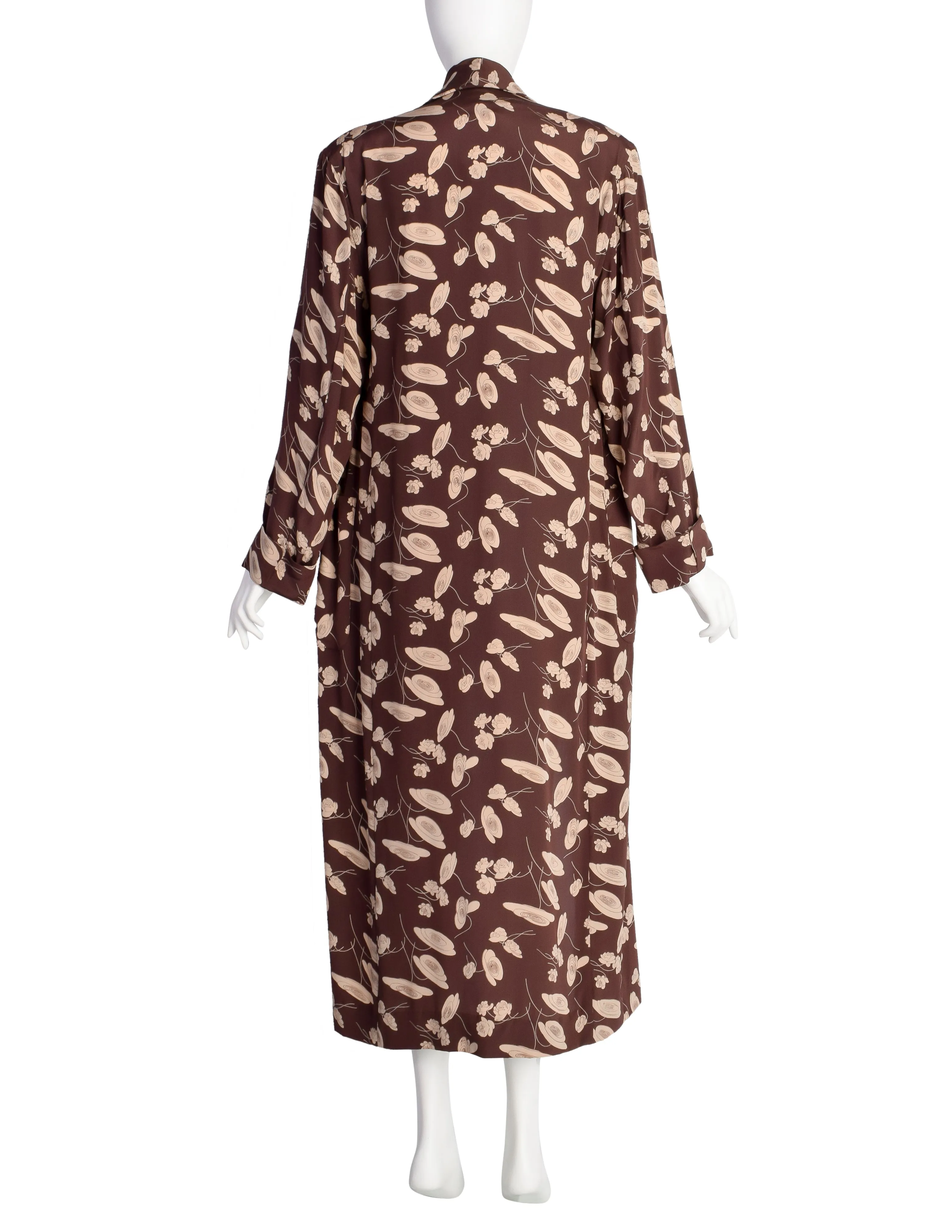 Ralph Lauren SS 1986 Brown Beige Floral Silk Duster