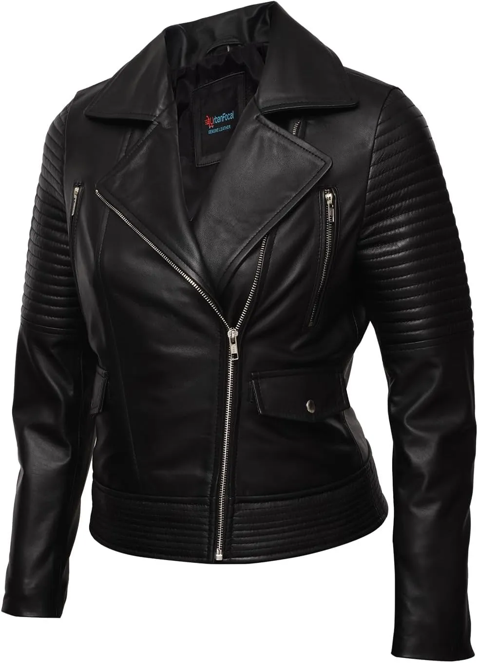 Real Lambskin Trendy Womens Leather Jackets Moto Biker Style Zip Up Motorcycle Jacket Women Outerwear With Pockets
