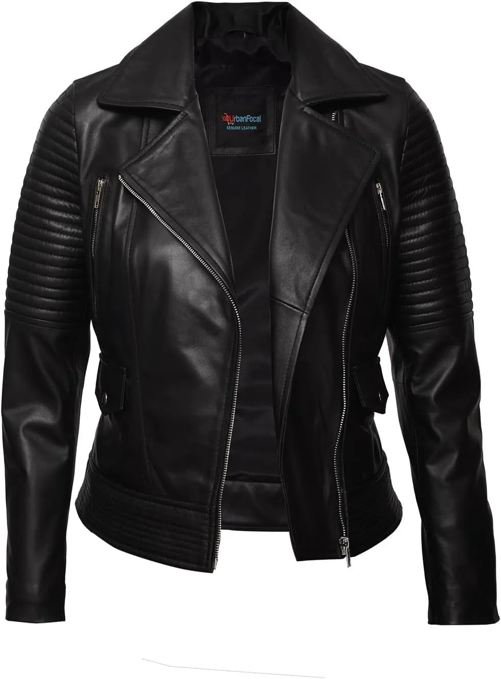 Real Lambskin Trendy Womens Leather Jackets Moto Biker Style Zip Up Motorcycle Jacket Women Outerwear With Pockets