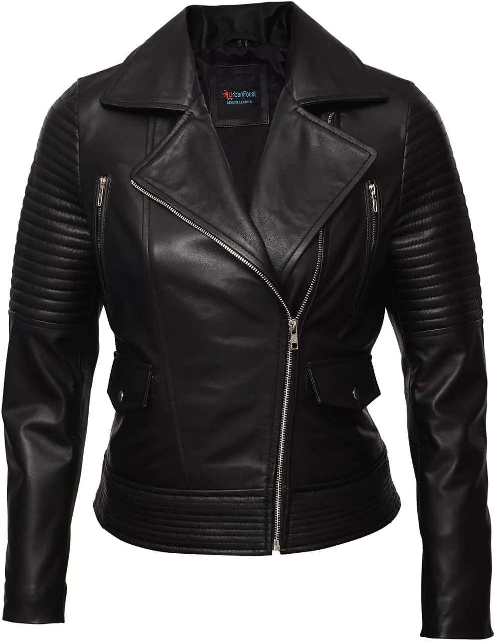 Real Lambskin Trendy Womens Leather Jackets Moto Biker Style Zip Up Motorcycle Jacket Women Outerwear With Pockets