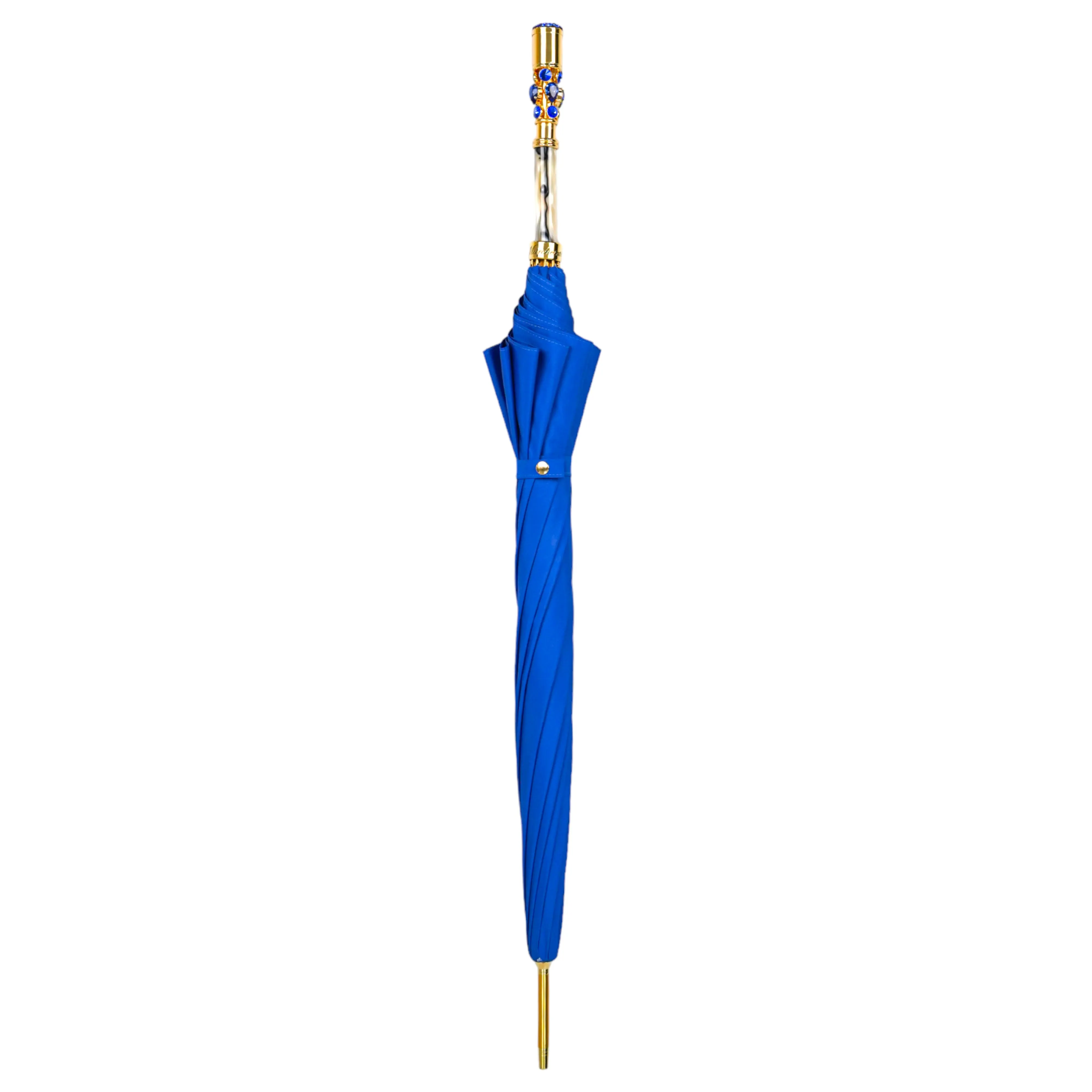 Sapphire Splendor: Handcrafted Electric Blue Umbrella with Crystal Handle