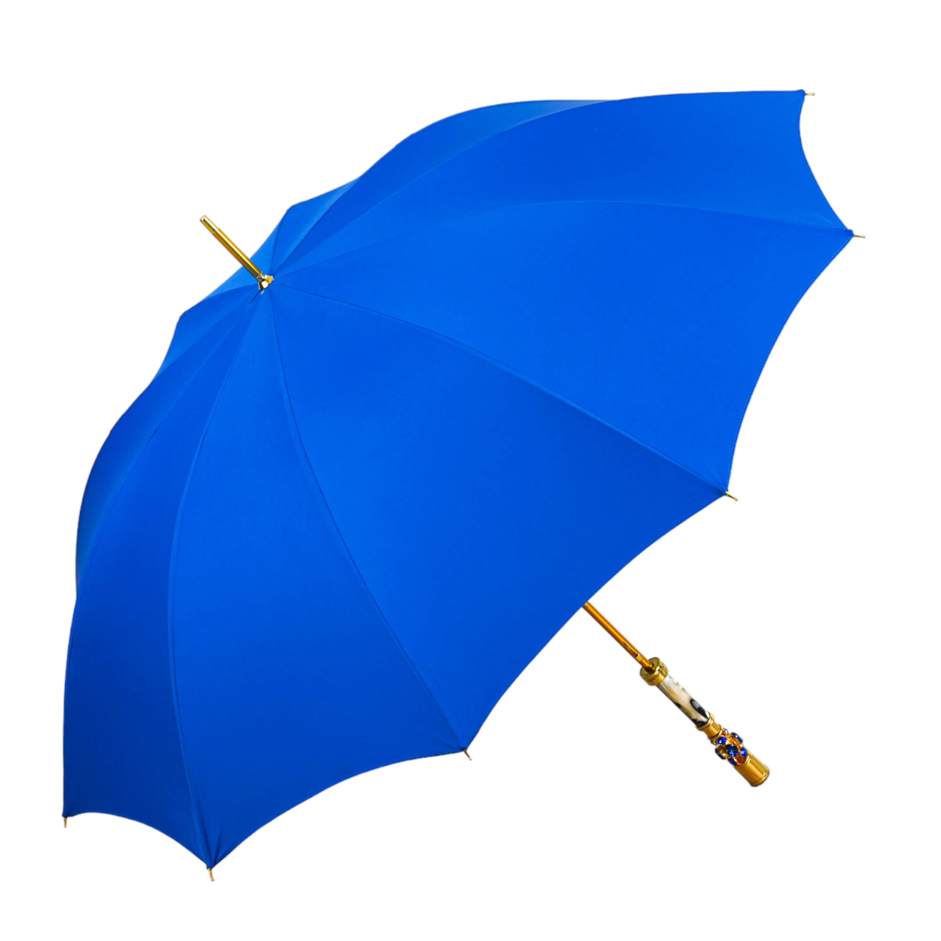 Sapphire Splendor: Handcrafted Electric Blue Umbrella with Crystal Handle