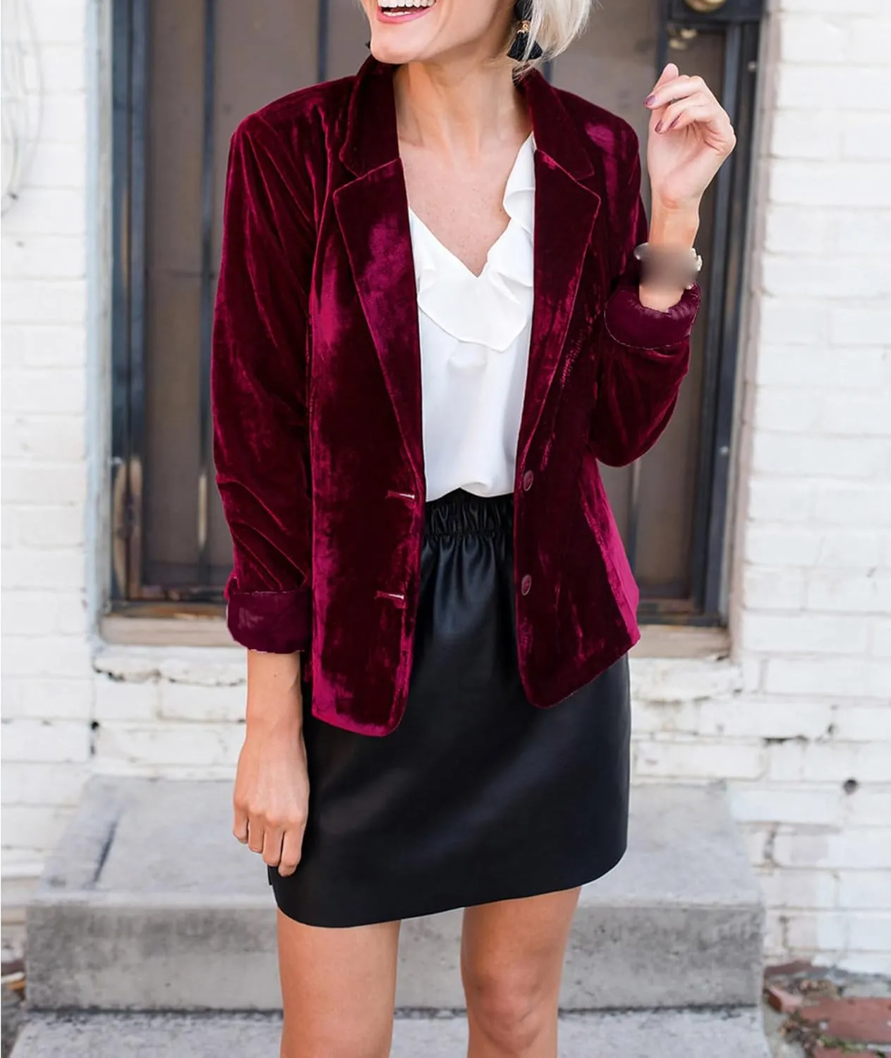 SEMATOMALA Women's Solid Long Sleeve Velvet Blazer Jacket Suit Open Front Cardigan Coat with Pockets Outerwear