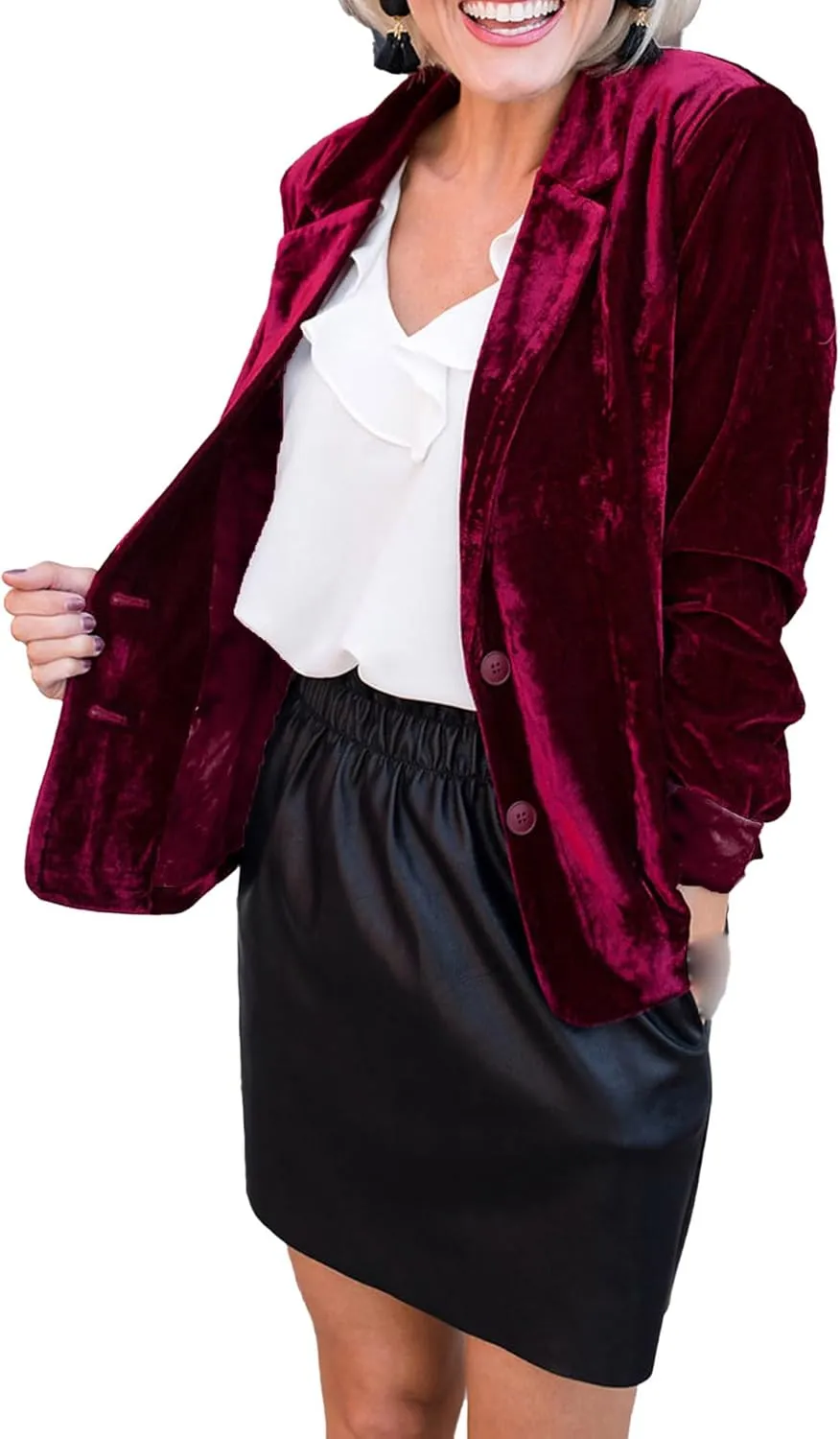 SEMATOMALA Women's Solid Long Sleeve Velvet Blazer Jacket Suit Open Front Cardigan Coat with Pockets Outerwear