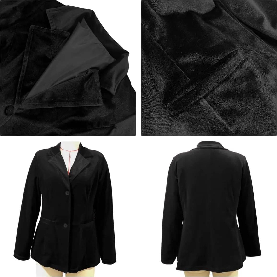 SEMATOMALA Women's Solid Long Sleeve Velvet Blazer Jacket Suit Open Front Cardigan Coat with Pockets Outerwear