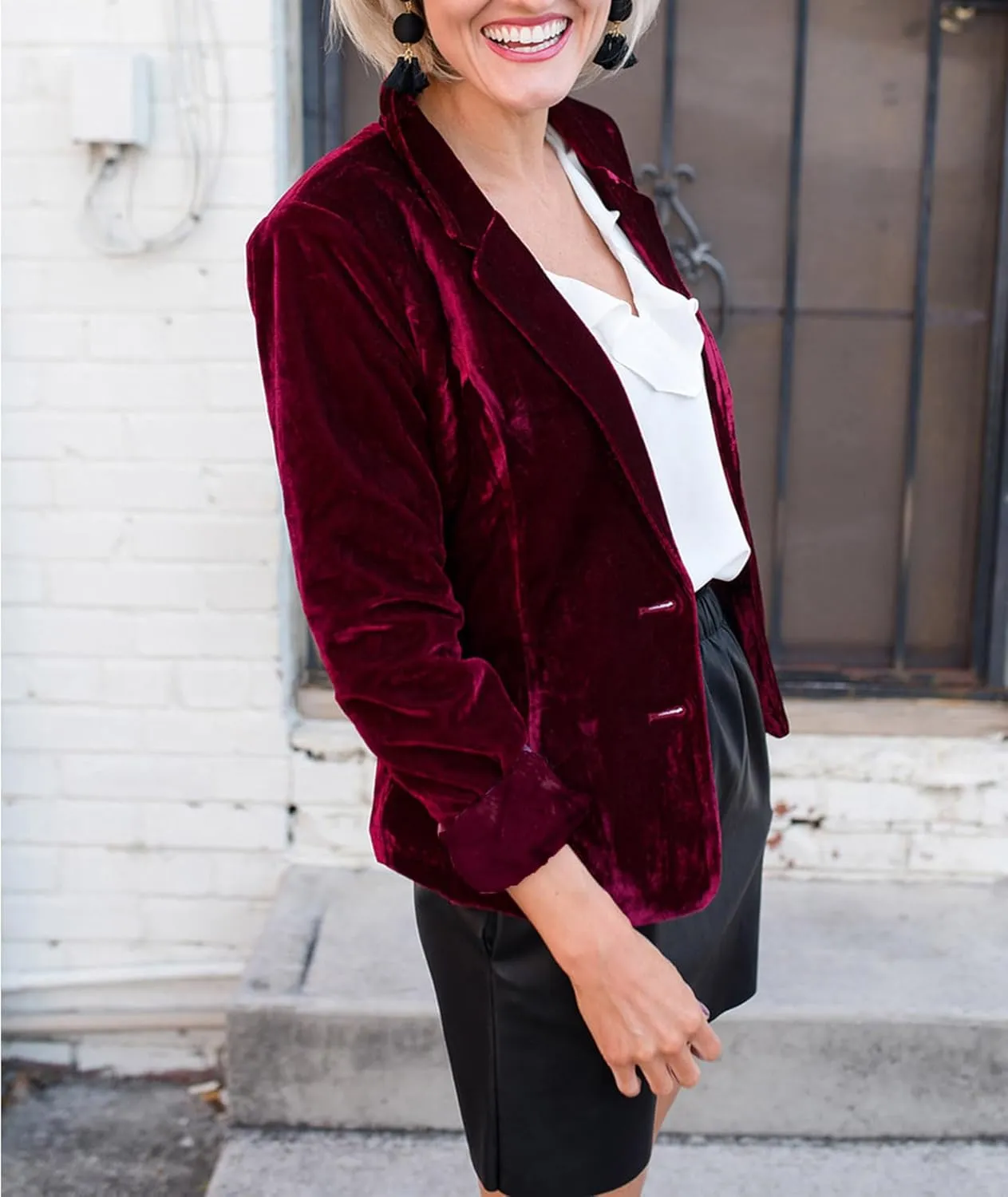 SEMATOMALA Women's Solid Long Sleeve Velvet Blazer Jacket Suit Open Front Cardigan Coat with Pockets Outerwear