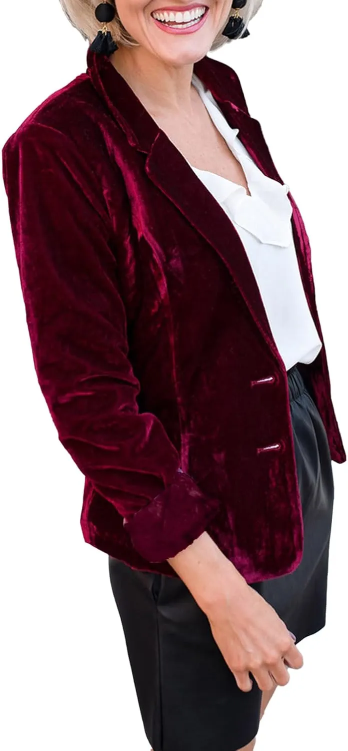 SEMATOMALA Women's Solid Long Sleeve Velvet Blazer Jacket Suit Open Front Cardigan Coat with Pockets Outerwear