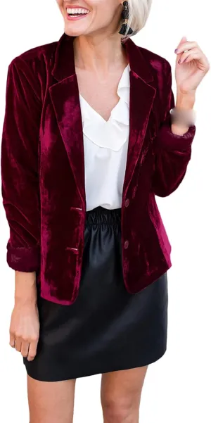 SEMATOMALA Women's Solid Long Sleeve Velvet Blazer Jacket Suit Open Front Cardigan Coat with Pockets Outerwear