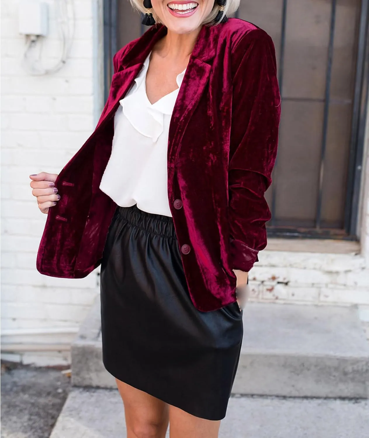 SEMATOMALA Women's Solid Long Sleeve Velvet Blazer Jacket Suit Open Front Cardigan Coat with Pockets Outerwear