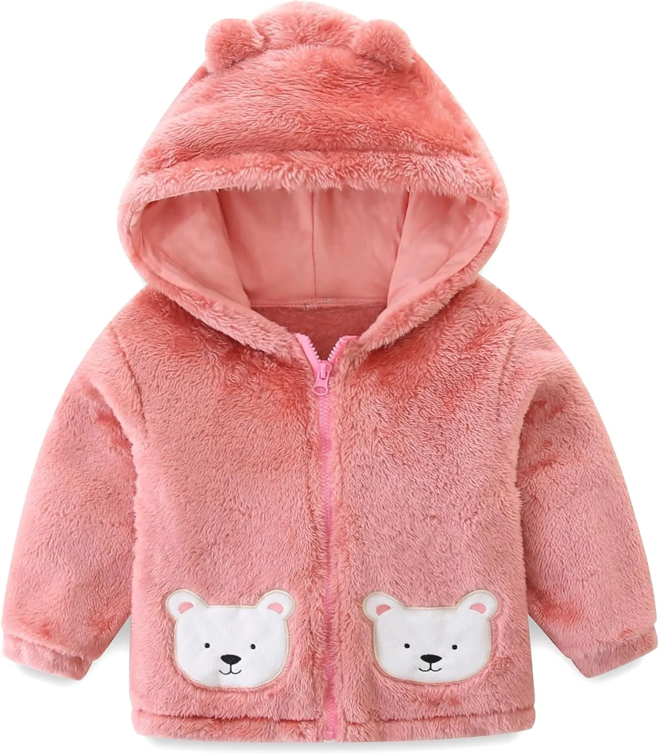 Toddler Winter Coat Fleece Zip up Hooded Bear Ears Warm Fuzzy Baby Kids Jacket Outerwear Sweater
