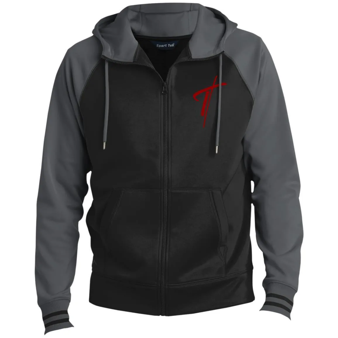 Uniquely You Mens Jacket - Full-Zip Hooded / Red Embroidered Cross Outerwear