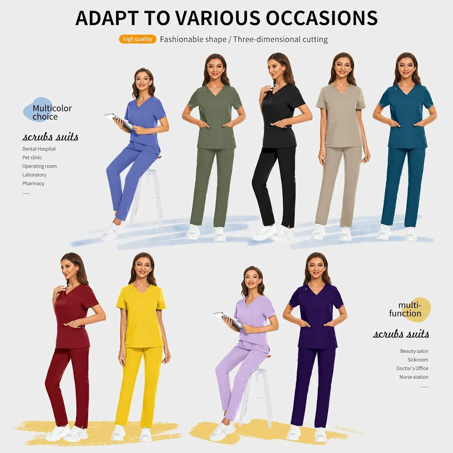 VIAOLI Scrubs Set for Women - Modern V-Neck Top & Tapered Leg Jogger Pants Multiple Pockets Nursing Uniforms