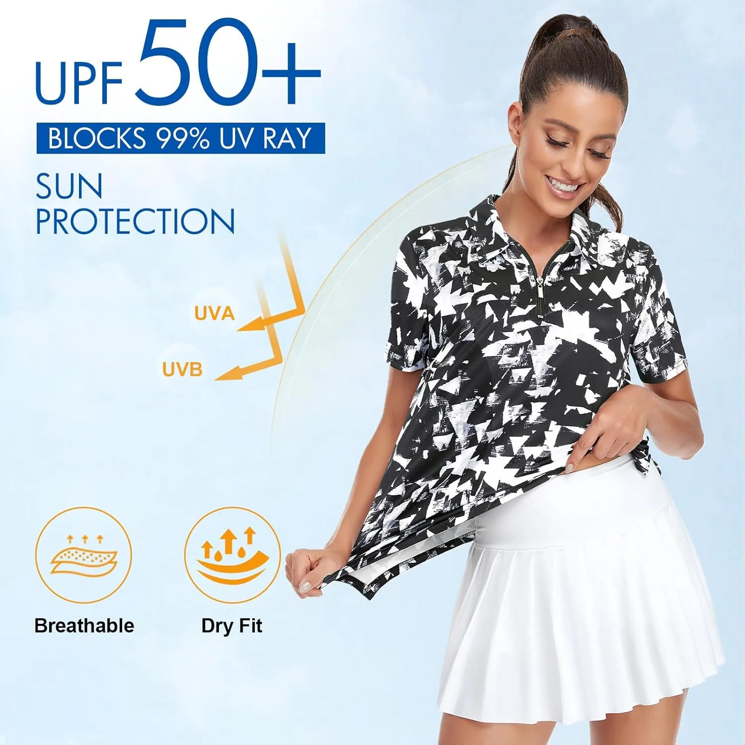 Viracy Womens Golf Shirt UPF50  Sun Protection Short Sleeve 1/4 Zip Up Polo Workout Tops Fast Dry Fit Moisture Wicking