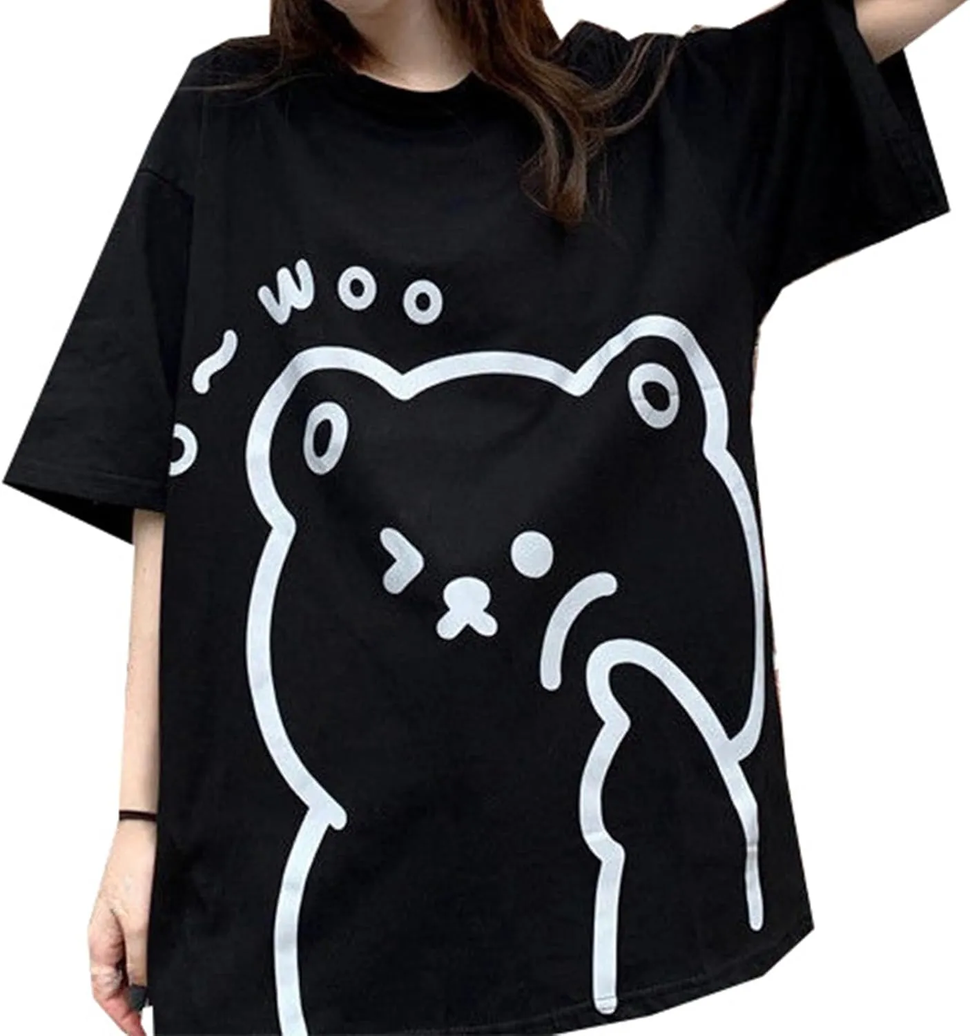 Women Kawaii Bear T-Shirt Cute Japanese Shirt Anime Graphic Tees Korean Preppy Short Sleece Oversized Clothes Tops