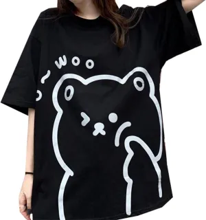 Women Kawaii Bear T-Shirt Cute Japanese Shirt Anime Graphic Tees Korean Preppy Short Sleece Oversized Clothes Tops