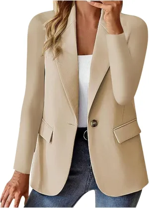 Women's Business Blazer Casual Trendy Lapel Slim Open Front Outerwear Fake Pocket Button Down Lightweight Jacket 2024
