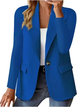 Women's Business Blazer Casual Trendy Lapel Slim Open Front Outerwear Fake Pocket Button Down Lightweight Jacket 2024