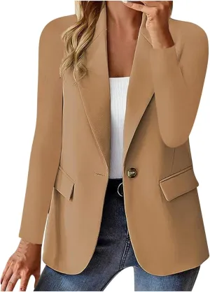 Women's Business Blazer Casual Trendy Lapel Slim Open Front Outerwear Fake Pocket Button Down Lightweight Jacket 2024