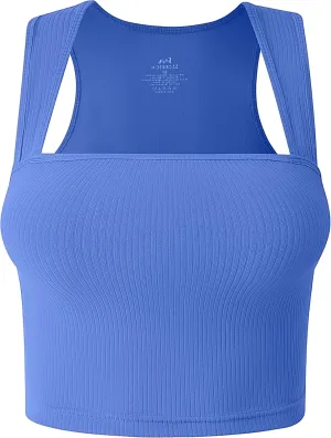 Women's Crop Tank Top Ribbed Sleeveless Shirts Wide Strap Square Neck Casual Basic Tanks 2025 Summer for Workout